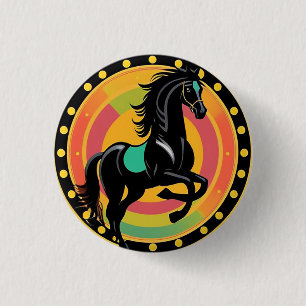 Gestileerde illustratie van een zwart paard ronde button 3,2 cm
