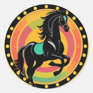 Gestileerde illustratie van een zwart paard ronde sticker