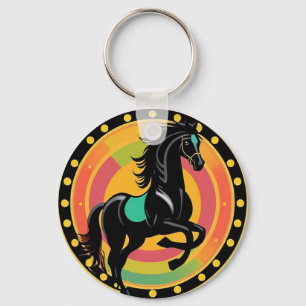 Gestileerde illustratie van een zwart paard sleutelhanger