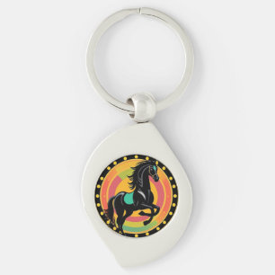 Gestileerde illustratie van een zwart paard sleutelhanger