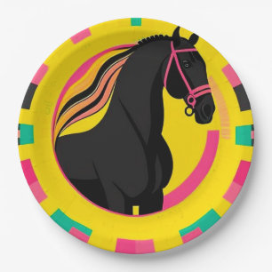 Gestileerde illustratie van zwart paard papieren bordje