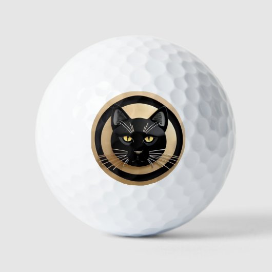 Gestileerde Illustratie van Zwarte Kat Golfballen (Voorkant)