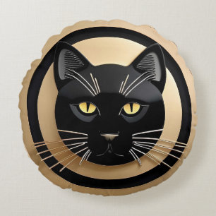 Gestileerde Illustratie van Zwarte Kat Rond Kussen