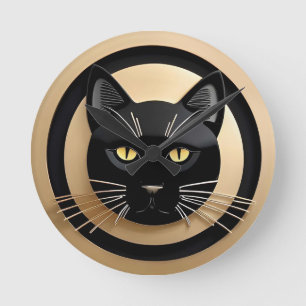 Gestileerde Illustratie van Zwarte Kat Ronde Klok
