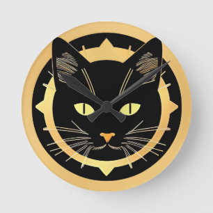 Gestileerde Illustratie van Zwarte Kat Ronde Klok