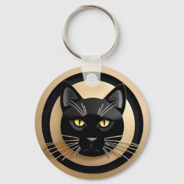 Gestileerde Illustratie van Zwarte Kat Sleutelhanger