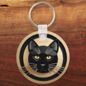 Gestileerde Illustratie van Zwarte Kat Sleutelhanger (Achterkant)