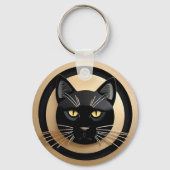 Gestileerde Illustratie van Zwarte Kat Sleutelhanger (Achterkant)