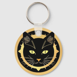 Gestileerde Illustratie van Zwarte Kat Sleutelhanger