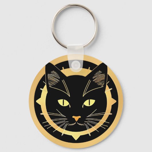 Gestileerde Illustratie van Zwarte Kat Sleutelhanger (Voorkant)
