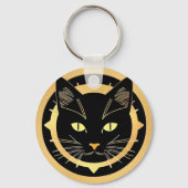 Gestileerde Illustratie van Zwarte Kat Sleutelhanger (Achterkant)