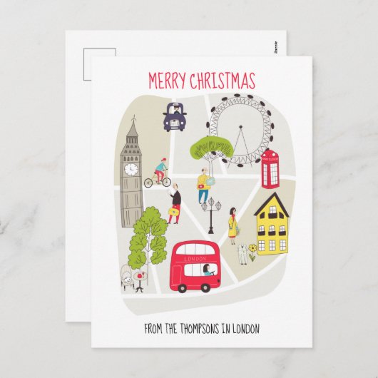 Gestileerde kaart Prettig kerstfeest Naam uit Lond (Voorkant / Achterkant)