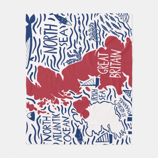 Gestileerde kaart van het Verenigd Koninkrijk: Vin Fleece Deken (Voorkant)