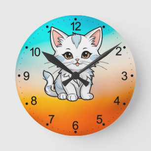 Gestileerde kat cartoon lijn kunst ontwerp-52316 ronde klok