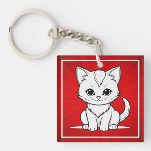 Gestileerde kat kleintje lijn kunst ontwerp-52315 sleutelhanger