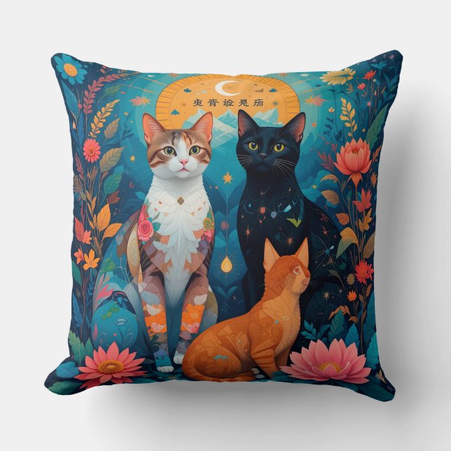 Gestileerde katten Geometrische abstracte scène 🐱 Kussen (Voorkant)