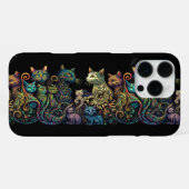 Gestileerde kattenstamkleuren op zwarte fries iPhone hoesje (Achterkant horizontaal)