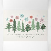 Gestileerde kerstbomen en sneeuwvlokken drieluik wenskaart (Binnenkant midden)