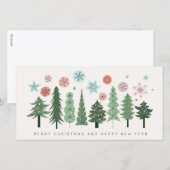 Gestileerde kerstbomen en sneeuwvlokken feestdagenkaart (Voorkant / Achterkant)