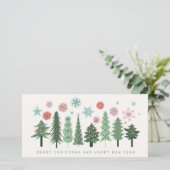Gestileerde kerstbomen en sneeuwvlokken feestdagenkaart (Staand voorkant)