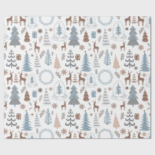 Gestileerde kerstbomen krans rendier sneeuwvlok cadeaupapier (Vlak)