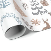 Gestileerde kerstbomen krans rendier sneeuwvlok cadeaupapier (Rol Hoek)