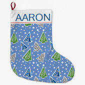 Gestileerde kerstbomen patroon blauw en naam grote kerstsok (Voorkant)