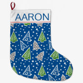 Gestileerde kerstbomen patroon blauw met naam grote kerstsok (Voorkant)