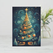 Gestileerde kerstboom feestdagenkaart (Staand voorkant)