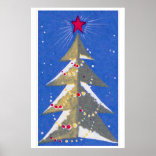 Gestileerde Kerstboom Label van een luciferdoosje Poster