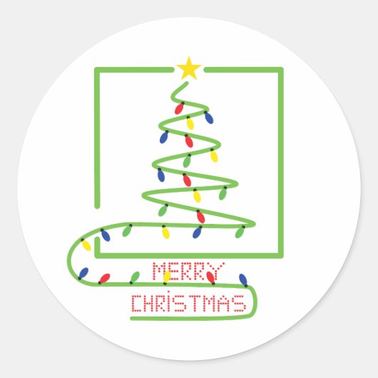 Gestileerde kerstboom met gloeilampen ronde sticker (Voorkant)