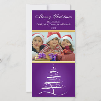 Gestileerde kerstboom photocard (paars) feestdagenkaart