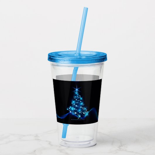 gestileerde kerstboom SlipperyJoe gloeiende blauw  Acryl Drinkbeker (Achterkant)