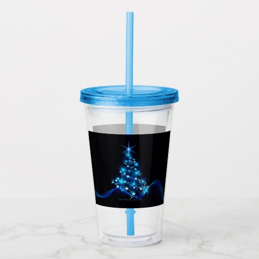 gestileerde kerstboom SlipperyJoe gloeiende blauw  Acryl Drinkbeker (Voorkant)