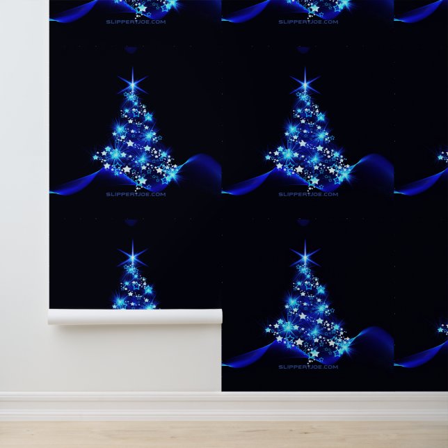 gestileerde kerstboom SlipperyJoe gloeiende blauw  Behang (Applicatie)