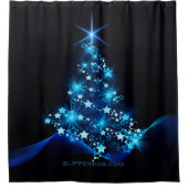 gestileerde kerstboom SlipperyJoe gloeiende blauw  Douchegordijn (Voorkant)