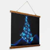 gestileerde kerstboom SlipperyJoe gloeiende blauw Hangend Wandkleed (Gebogen)