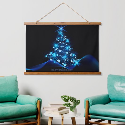 gestileerde kerstboom SlipperyJoe gloeiende blauw Hangend Wandkleed (Woonkamer)