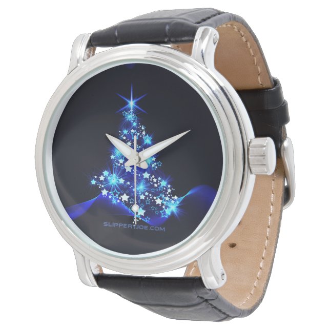 gestileerde kerstboom SlipperyJoe gloeiende blauw  Horloge (Gekanteld)