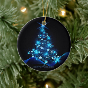 gestileerde kerstboom SlipperyJoe gloeiende blauw Keramisch Ornament