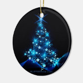 gestileerde kerstboom SlipperyJoe gloeiende blauw  Keramisch Ornament (Links)