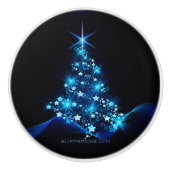 gestileerde kerstboom SlipperyJoe gloeiende blauw Keramische Knop (Voorkant)