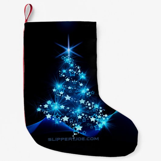 gestileerde kerstboom SlipperyJoe gloeiende blauw  Kleine Kerstsok (Voorkant)
