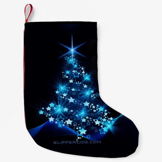 gestileerde kerstboom SlipperyJoe gloeiende blauw Kleine Kerstsok (Voorkant)