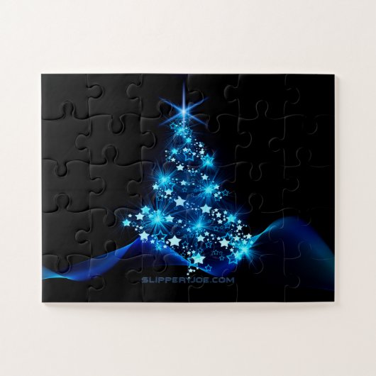gestileerde kerstboom SlipperyJoe gloeiende blauw Legpuzzel (Horizontaal)