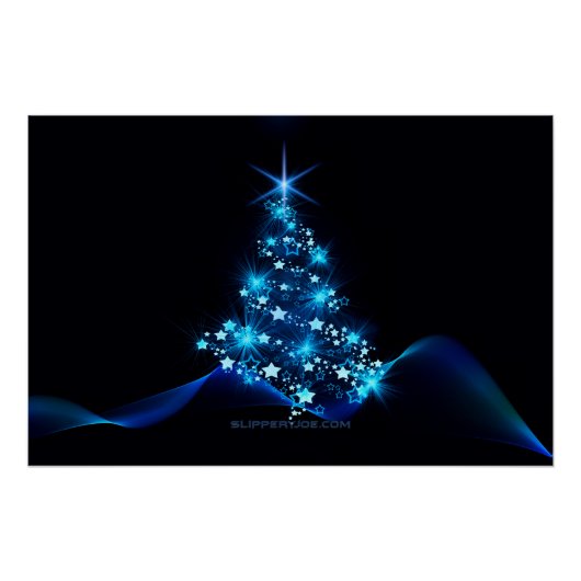 gestileerde kerstboom SlipperyJoe gloeiende blauw  Perfect Poster (Voorkant)