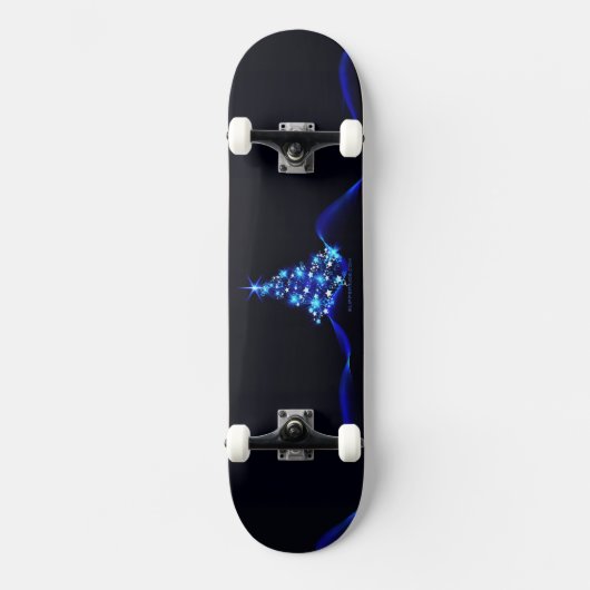 gestileerde kerstboom SlipperyJoe gloeiende blauw  Persoonlijk Skateboard (Voorkant)