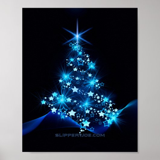 gestileerde kerstboom SlipperyJoe gloeiende blauw  Poster (Voorkant)