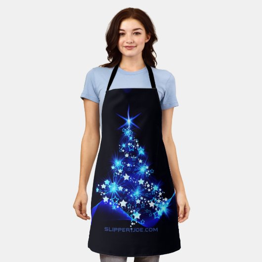 gestileerde kerstboom SlipperyJoe gloeiende blauw Schort (Gedragen)