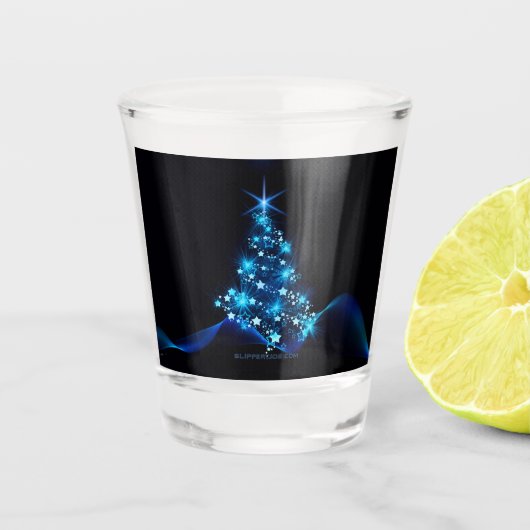 gestileerde kerstboom SlipperyJoe gloeiende blauw  Shot Glas (Voorkant)